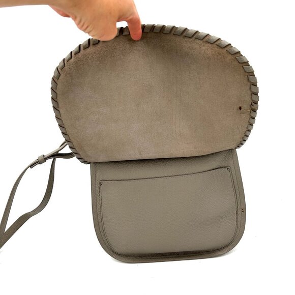 ALLSAINTS Gray Taupe Pebbled Leather Boho Western Crossbody Shoulder Bag Purse - Picture 4 of 16